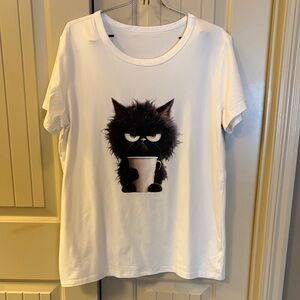 Black Cat Graphic White T-Shirt